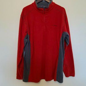 Columbia Men's Size 2XL Pullover Sweater Quarter Zip Fleece Polyester Red Grey